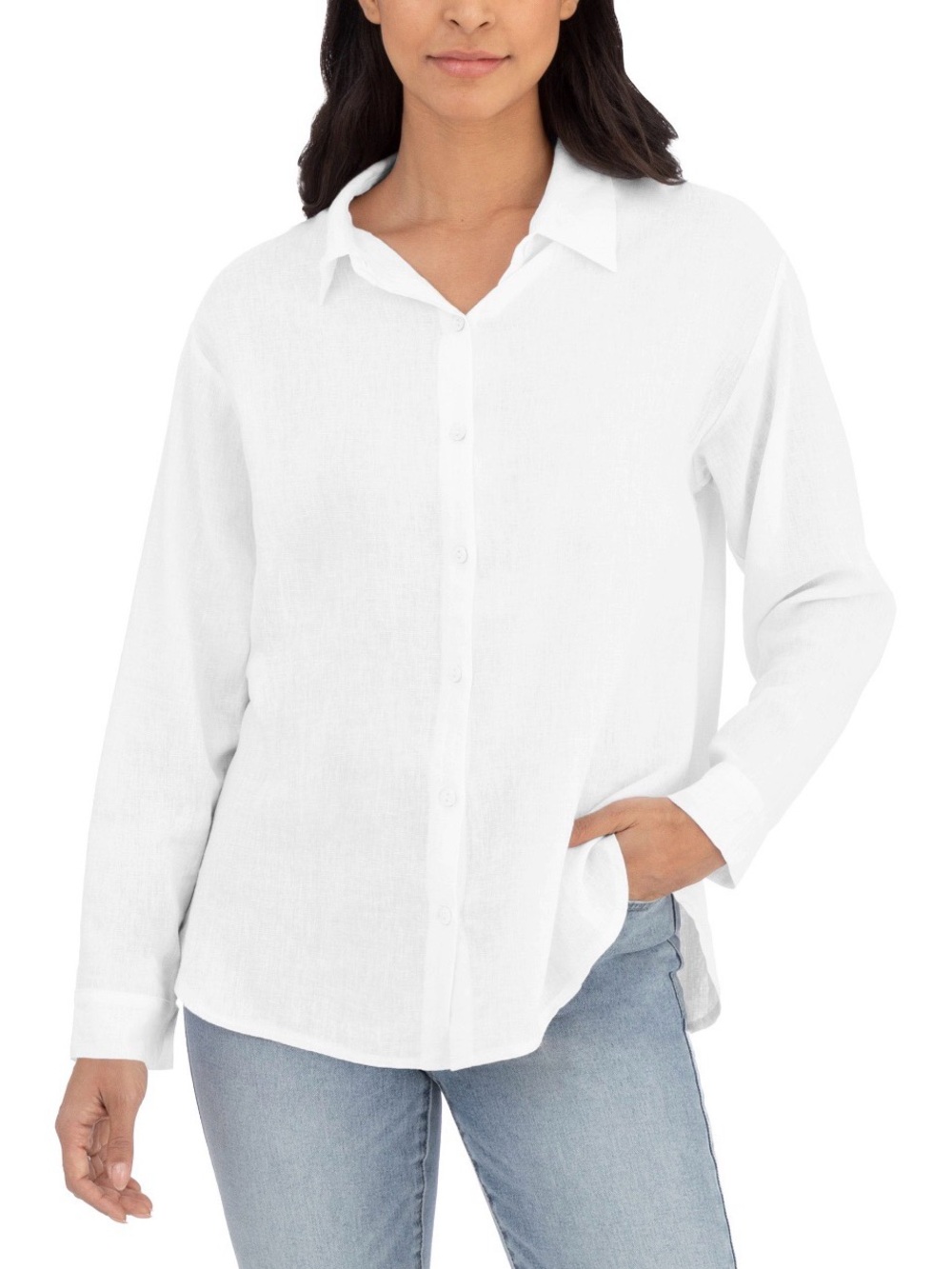 Blank NYC Women's White Linen Blend Button Up Oversized Shirt S
